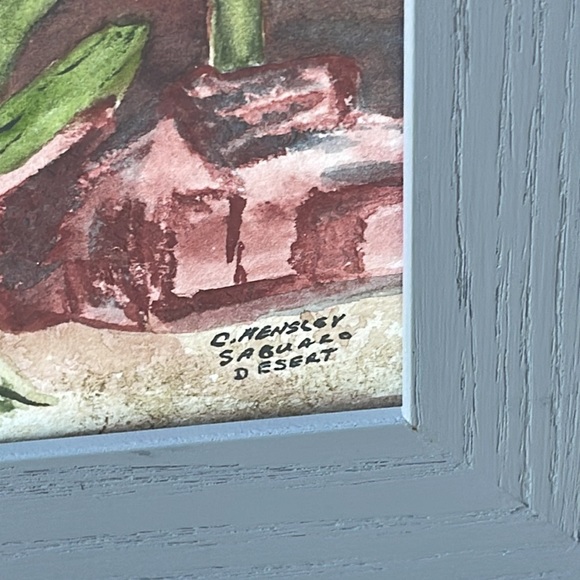 Watercolor of Saguaro Cactus by artist C. Hensley. 5 X 7”. Frame is not great. - Picture 4 of 5